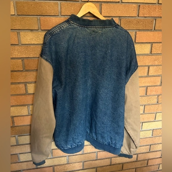 Vintage Three Rivers Denim Bomber Varsity Button Jacket Canvas Sleeves Size XL - Picture 7 of 7